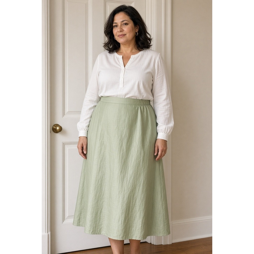 Talbots Vintage 90 Y2K Art Teacher Green Cotton Silk Blend Midi A-Line Skirt 18W